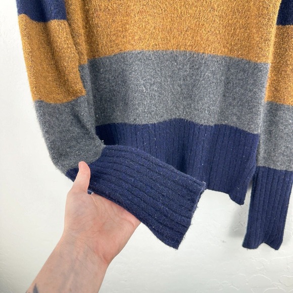 Madewell Sweater Womens S Cream Blue Colorblock‎ Mock Neck Long Sleeve Pullover - Picture 5 of 10